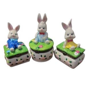 GREENBRIER Ceramic Bunny Trinket Boxes Set of 3 Easter rabbit lover hare